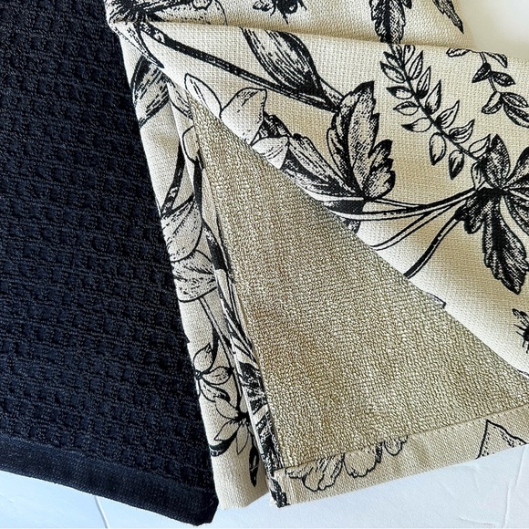 Deborah Connolly 3 Pc Kitchen Hand Towels Set Tan & Black Floral Print NEW - Picture 5 of 9